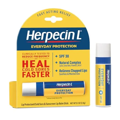 Herpecin L Lip Balm Stick with SPF 30 on a blue background