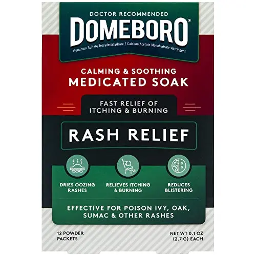 Box of Domeboro Medicated Soak Rash Relief powder packets