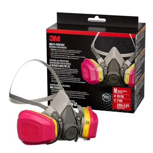 3M reusable half-face respirator with gray cartridges for acid gas and vapor protection