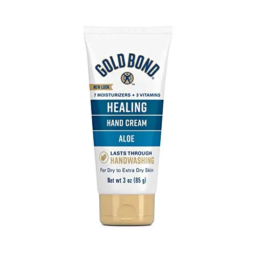 Gold Bond Healing Hand Cream with Aloe in a tube for lasting moisture.