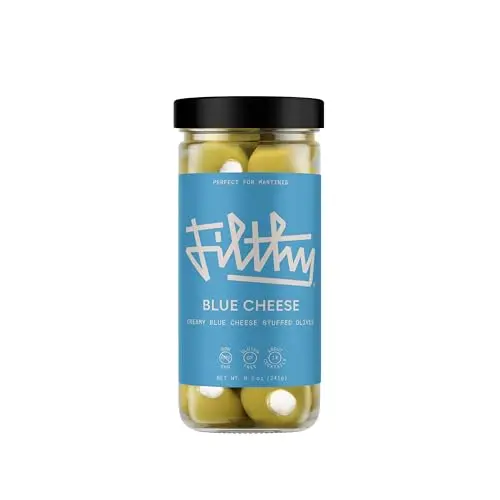 Filthy Blue Cheese Stuffed Olives in a jar