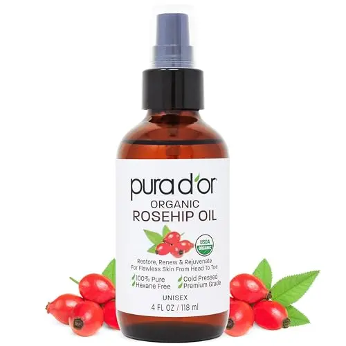 PURA D'OR Organic Rosehip Seed Oil in a pump bottle