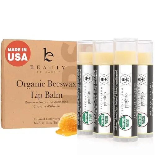 Beauty by Earth USDA Organic Lip Balm 4-pack in simple white tubes