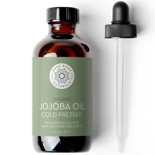 Pure Body Naturals golden jojoba oil in glass bottle