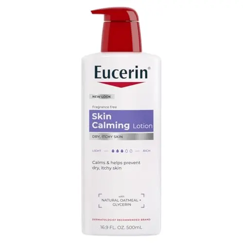 Eucerin Skin Calming Body Lotion bottle with oatmeal formula.
