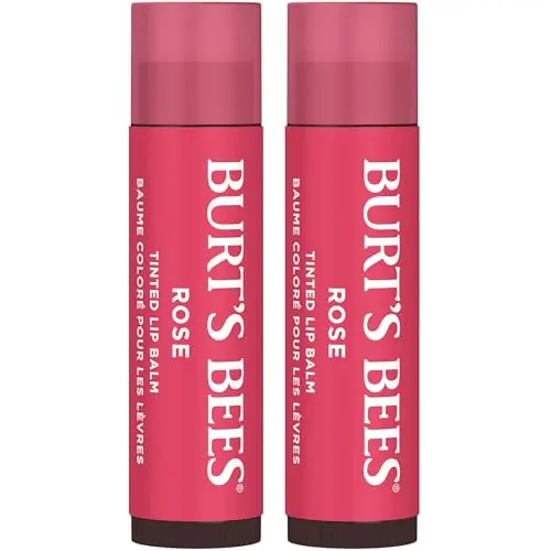 Burt's Bees Lip Tint Balm 2-pack in Petal Rose, providing a natural-looking buildable finish