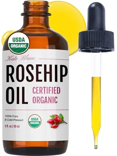 Kate Blanc Cosmetics Rosehip Seed Oil in small amber bottle