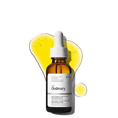 The Ordinary brand Rose Hip Seed Oil in simple dropper bottle