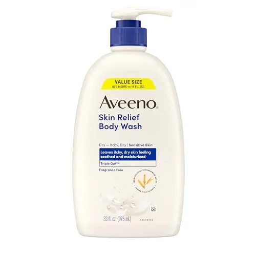 Aveeno Skin Relief Fragrance-Free Body Wash bottle with Triple Oat formula