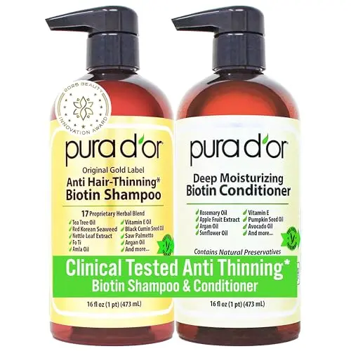 PURA D'OR Gold Label Anti-Thinning Shampoo and Conditioner Set bottles