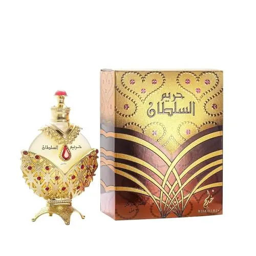KHADLAJ PERFUMES Hareem Al Sultan Gold perfume oil in an ornate bottle