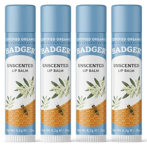 Badger Unscented Classic Lip Balm four-pack