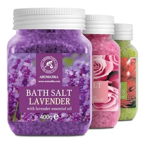 AROMATIKA Bath Salts Set with three scents: Lavender, Rose, and Eucalyptus