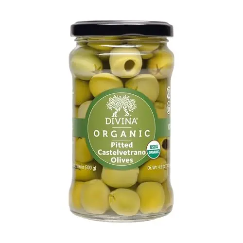 DIVINA Organic Castelvetrano Pitted Olives in a jar