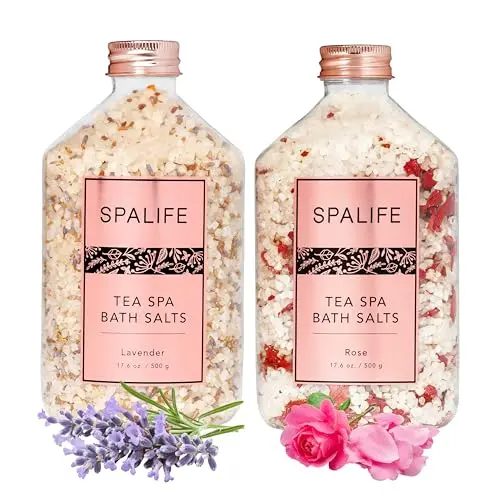 SpaLife Effervescent Rose and Lavender Bath Salts with flower petals