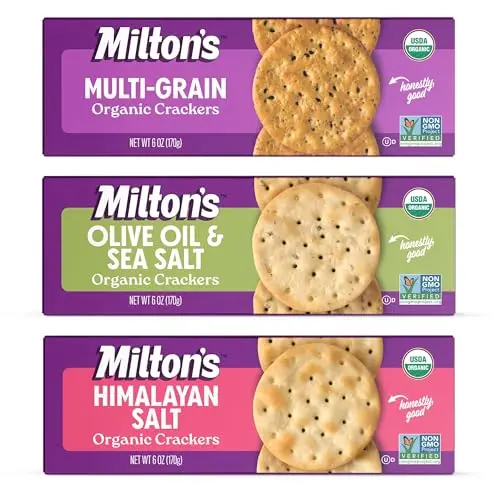 Milton's Organic Crackers Variety Bundle with multi-grain, olive oil, and Himalayan salt flavors.