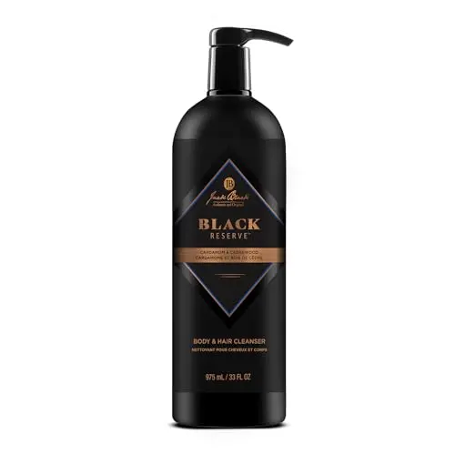 Jack Black Black Reserve Body & Hair Cleanser bottle with Cardamom & Cedarwood scent