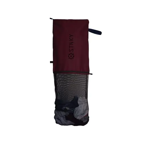 STNKY Bag Pro laundry bag in burgundy, designed to lock in odors from sweaty clothes
