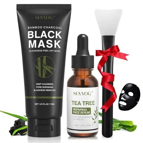 SHVYOG Blackhead Peel Off Mask Kit showing black mask jar and tea tree serum