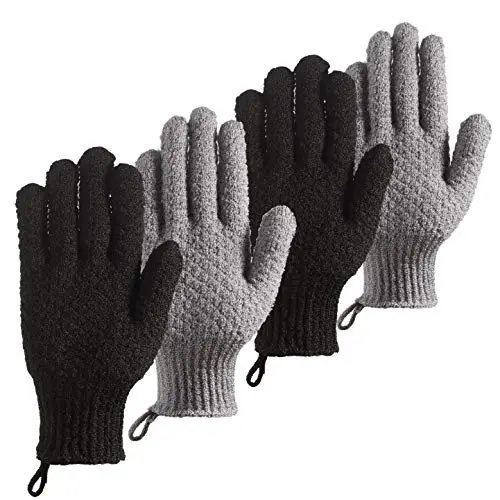 CLEEDY black and gray exfoliating gloves with extended length