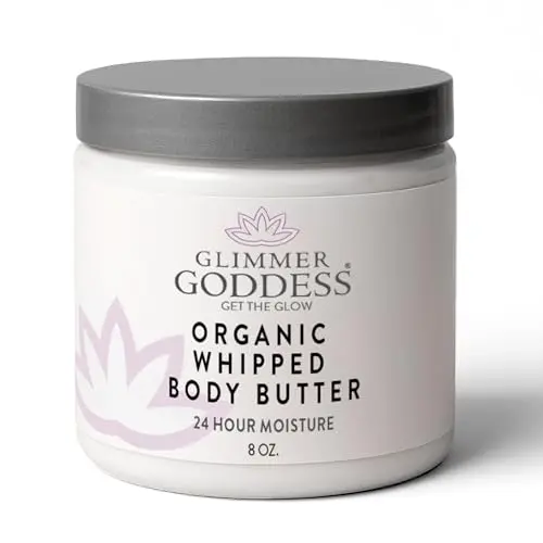 Glimmer Goddess Organic Whipped Body Butter in a white tub