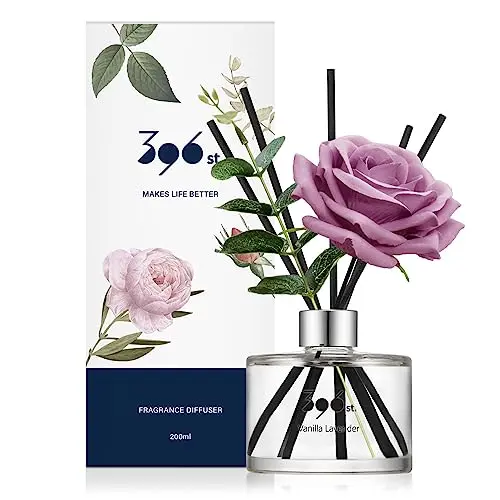 396 st. Vanilla Lavender Reed Diffuser with rose and eucalyptus sticks