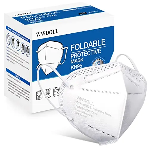 WWDOLL white 5-ply KN95 disposable face masks in a 25-pack