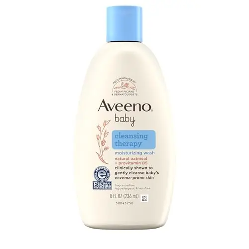 Aveeno Baby eczema body wash bottle with blue label