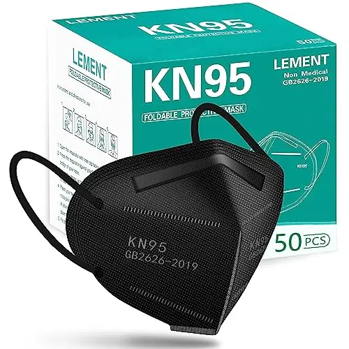 LEMENT black KN95 disposable cup-style face masks in a 50-pack