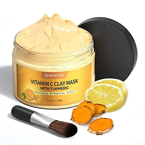 SHVYOG Turmeric Vitamin C Clay Mask jar with brush