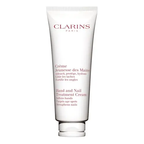 Clarins Hand and Nail Treatment Cream tube with white and blue packaging