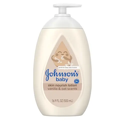 Johnson's Skin Nourishing Baby Lotion with Vanilla & Oat scents in a large pump bottle