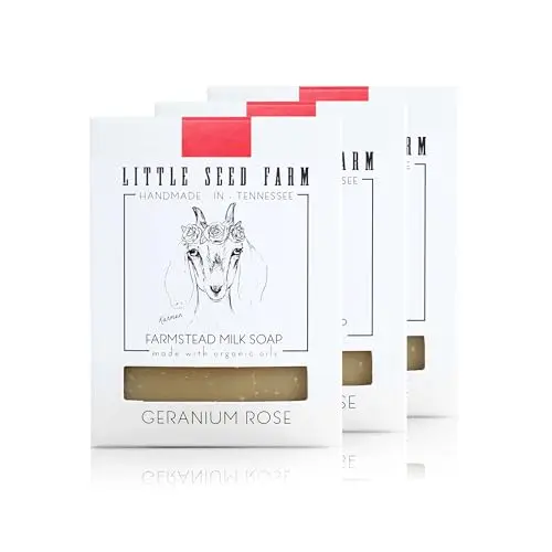 Little Seed Farm Organic Goats Milk Soap in Geranium Rose, three pack