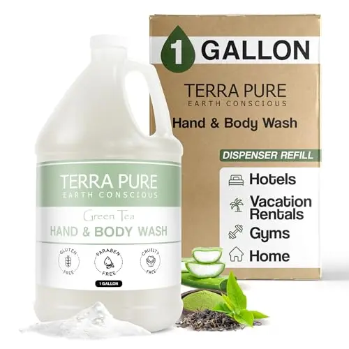 One-gallon jug of Terra Pure Green Tea body wash and hand soap refill