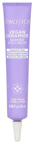 Pacifica Vegan Ceramide Barrier Eye Cream in purple and white packaging