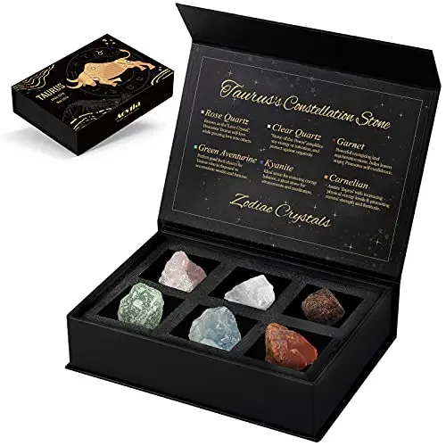 Aovila Taurus healing crystals gift set in a lighted horoscope box