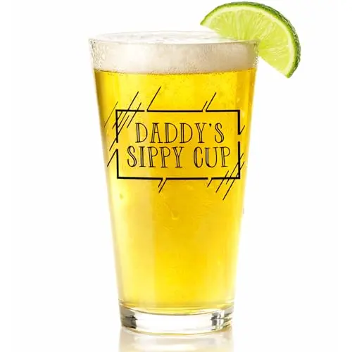 COOL AF 16-ounce tan beer glass with Daddy's Sippy Cup print