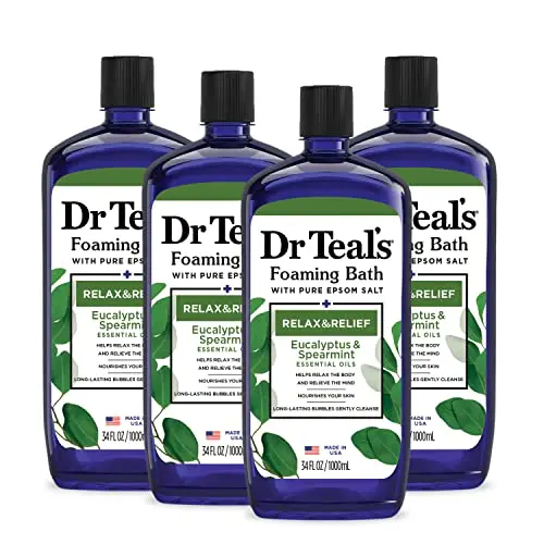 Dr Teal's Eucalyptus and Spearmint Foaming Bath with Pure Epsom Salt, pack of four bottles