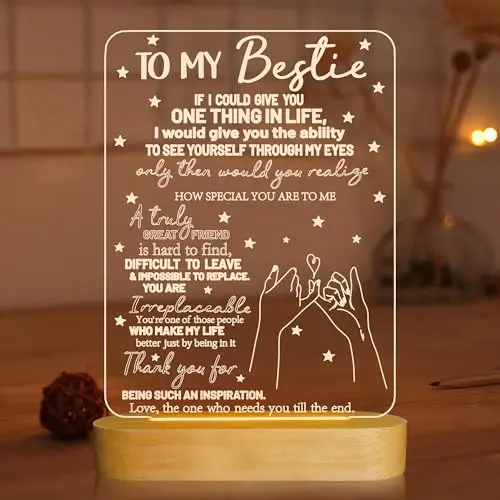 Lightzz 3D illusion night light with 'To My Bestie' message on wooden base