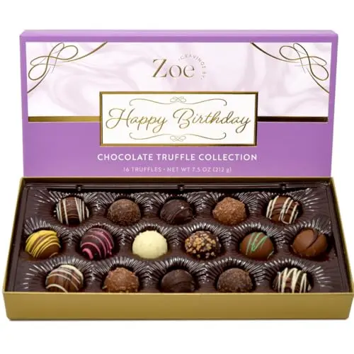 Cravings by Zoe happy birthday chocolate truffles gift box with lavender and gold packaging