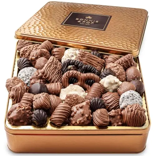 Bonnie and Pop gourmet chocolate gift basket in keepsake tin with 2+ lbs of assorted chocolates