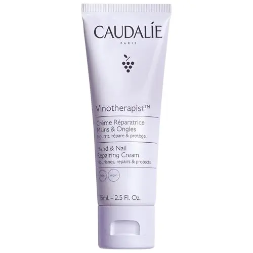 Caudalie Vinotherapist Hand and Nail Cream tube with purple and white design