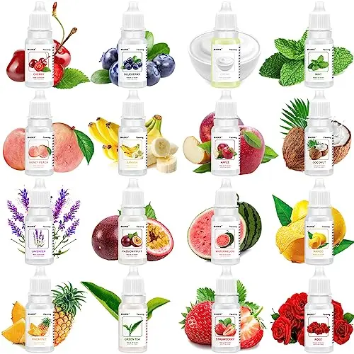 Collection of 16 bottles of natural candy flavoring oil for DIY projects