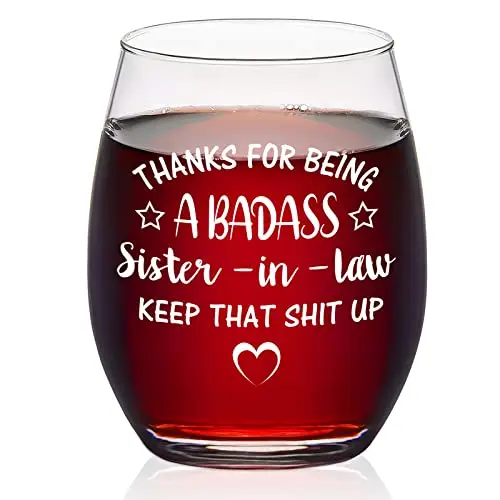 Futtumy transparent stemless wine glass with funny sister-in-law text