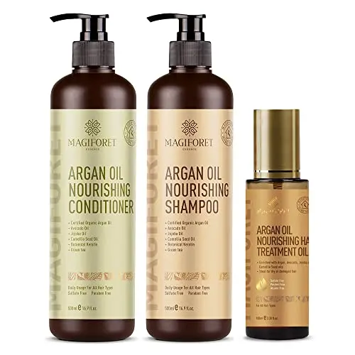 MAGIFORET Argan Oil Nourishing Set including shampoo, conditioner, and serum