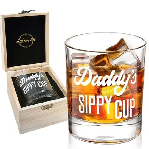 LIGHTEN LIFE Daddy's Sippy Cup lead-free crystal whiskey glass presented in a wooden gift box