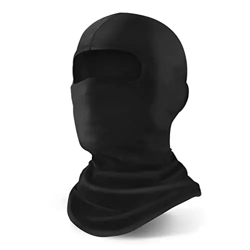 YESLIFE black balaclava ski mask being worn in a half-face configuration