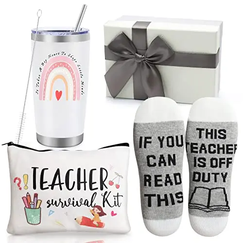 UAREHIBY white insulated tumbler with lid, funny socks, and pen bag gift set