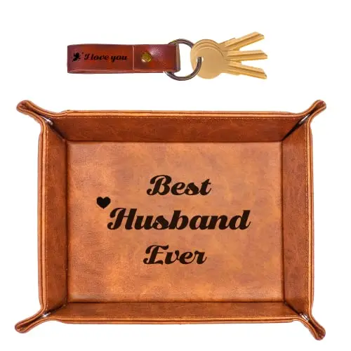 NISCHA brown PU leather valet tray for keys and wallet