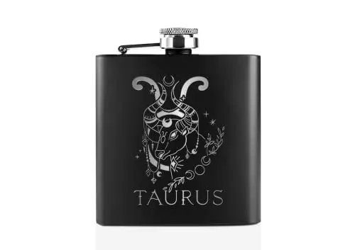 Onebttl Taurus zodiac sign engraved stainless steel hip flask